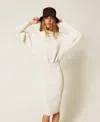 Twinset Robe Midi En Maille Côtelée In White