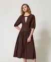 Twinset Robe Midi En Popeline In Brown