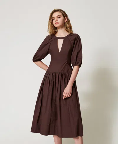 Twinset Robe Midi En Popeline In Brown
