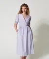 Twinset Robe Midi En Popeline Avec Dentelle In Purple