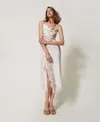 Twinset Robe Midi En Satin Et Dentelle In White