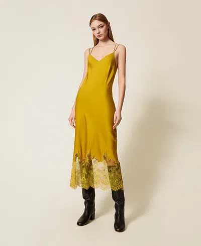 Twinset Robe Midi En Satin Et Dentelle In Multi