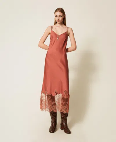 Twinset Robe Midi En Satin Et Dentelle In Multi