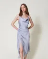 Twinset Robe Midi En Satin Et Dentelle In Blue