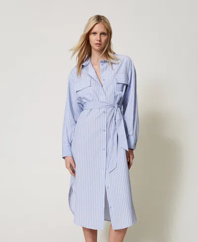 Twinset Robe Midi Rayée Avec Ceinture In Multi