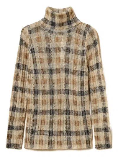 Twinset Roll-neck Check-print Sweater In Brown