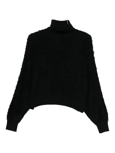 Twinset Textured Black Turtleneck Sweater With Ballooned Sleeves