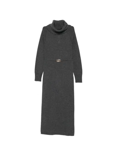 Twinset Roll-neck Maxi Dress In Gray