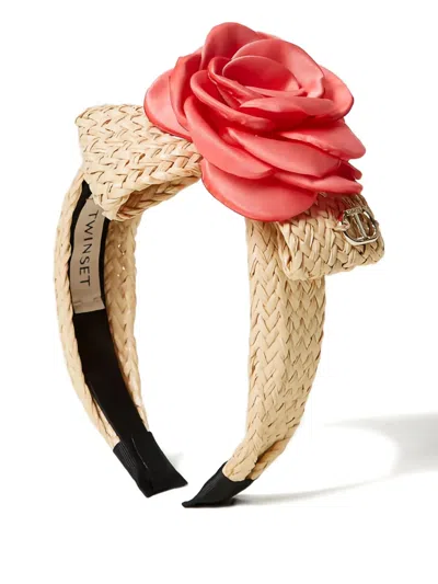 Twinset Kids' Rose-detail Woven Headband In Gold