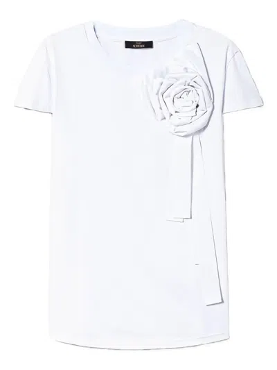 Twinset Rose-embellished Cotton T-shirt In White