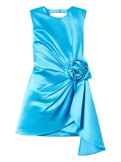 Twinset Rose-embellished Sleeveless Mini Dress In Blue