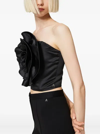 Twinset Rose-embellished Strapless Crop Top In Black