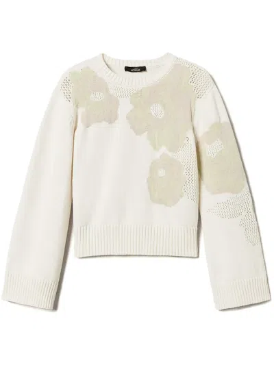 Twinset Rose-jacquard Jumper In White
