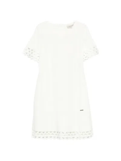 Twinset Kids' Round-neck Scalloped Dress In White