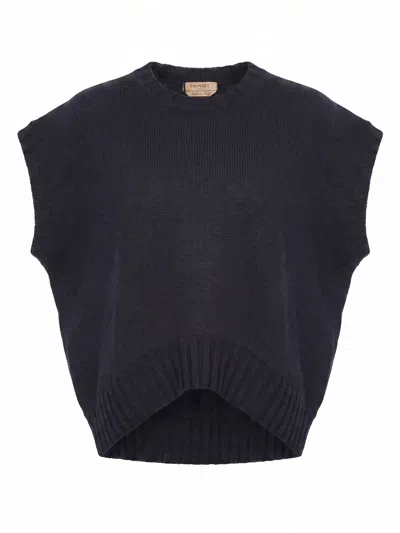 Twinset Ribbed-knit Sleeveless Sweater In Blue