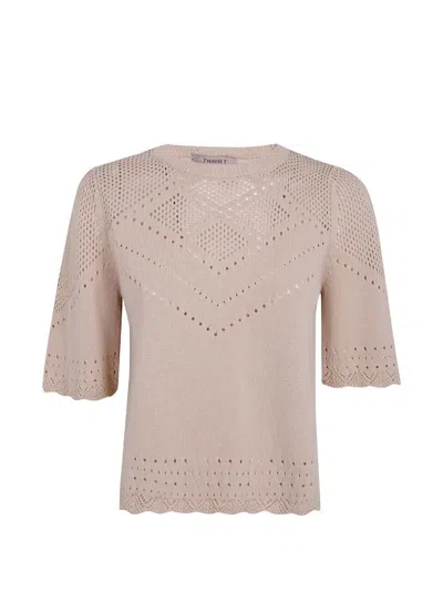Twinset Round Neck Sweater In Brown