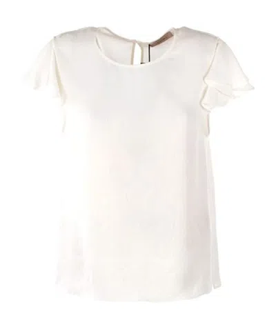 Twinset Round-necked Lotus Leaf Edge T-shirt In White