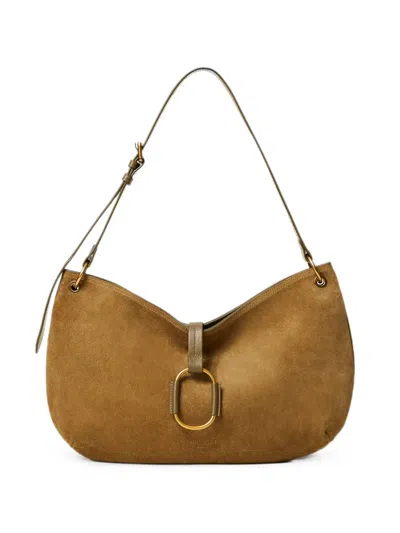 Twinset Round Suede Shoulder Bag In Neutral