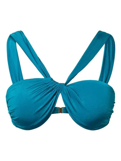 Twinset Ruched Bikini Top In Blue