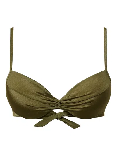Twinset Ruched Bikini Top In Green
