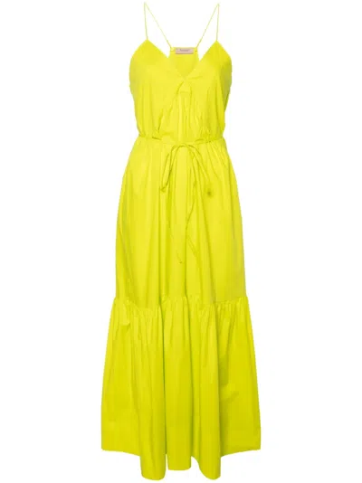 Twinset Ruched-detail Poplin Maxi Dress In Green