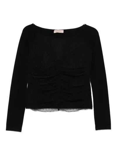 Twinset Ruched Dotted Blouse In Black
