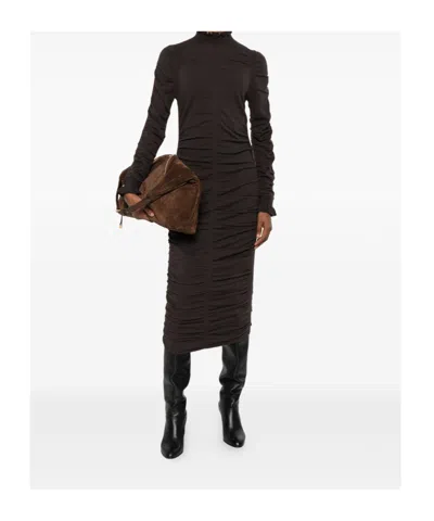 Twinset Ruched Dress In Brown