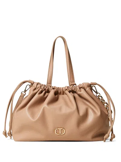 Twinset Ruched Tote Bag In Neutrals
