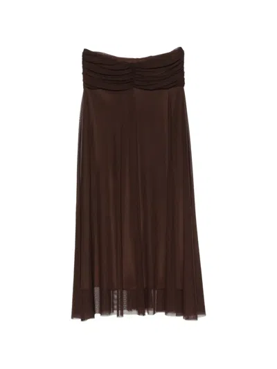 Twinset Ruched-waist Mesh Skirt In Brown