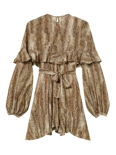 Twinset Ruffle-detail Animal-print Dress In Brown