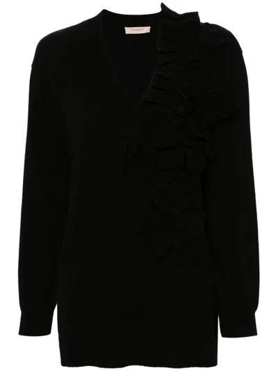 Twinset Ruffle-detail Jumper In Black