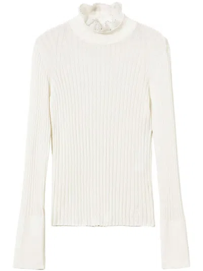 Twinset Ruffle-detail Ribbed Jumper In White
