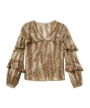 Twinset Animal Print Blouse With Ruffled Sleeves In Brown