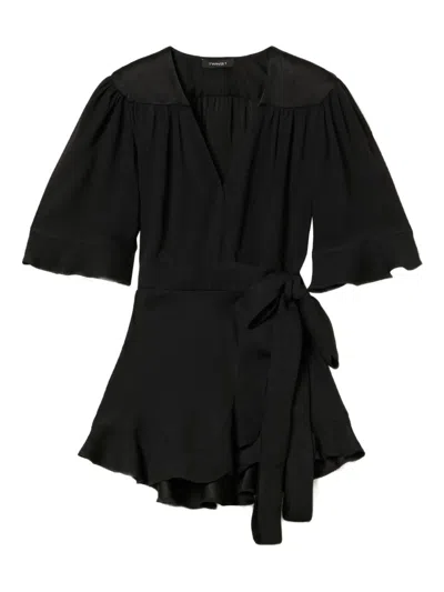 Twinset Ruffle-detail Wrap Top In Black