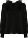 Twinset Ruffle Satin Blouse In Black