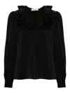 Twinset Ruffle Satin Blouse In Black