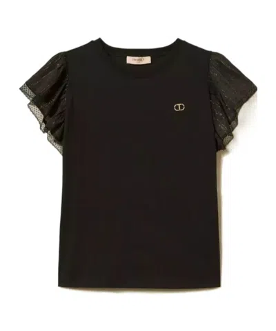 Twinset Ruffle-sleeve T-shirt In 黑色