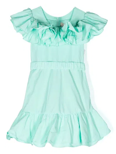 Twinset Kids' Ruffle-trim Belted Dress In Green