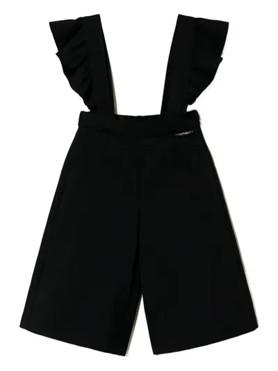 Twinset Kids' Ruffle-trimmed Brace Trousers In Black
