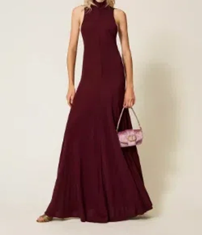 Twinset Ruffled Bandeau Long Dress In Burgundy