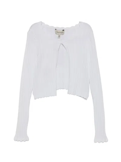 Twinset Kids' Ruffled Cardigan In White