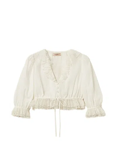 Twinset Ruffled Cropped Shirt In White