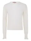 Twinset Ruffled-cuff Open-knit Sweater In White