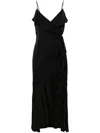 Twinset Ruffled-detail Satin Midi Dress In Black