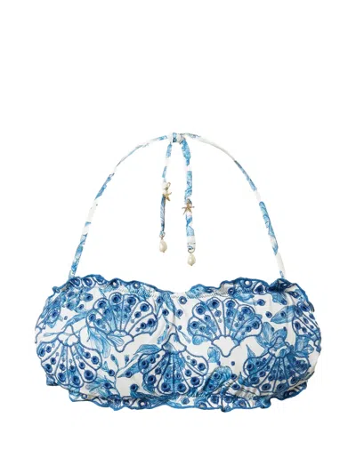 Twinset Ruffled Floral Bikini Top In Blue
