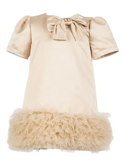Twinset Kids' Ruffled-hem Bow-detail Dress In Neutral