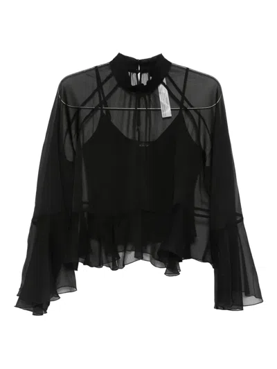 Twinset Ruffled High-neck Top In Black