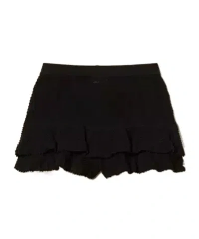 Twinset Ruffled Knit Shorts In Black