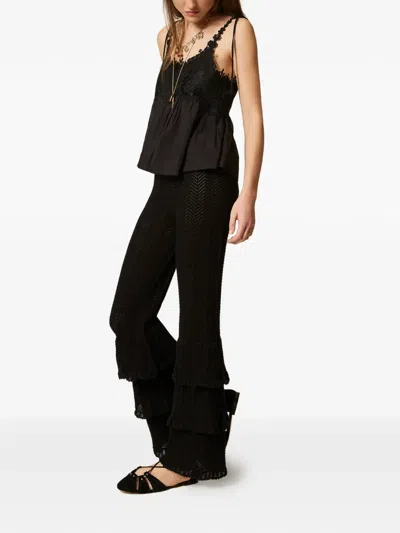 Twinset Ruffled Knitted Trousers In Black