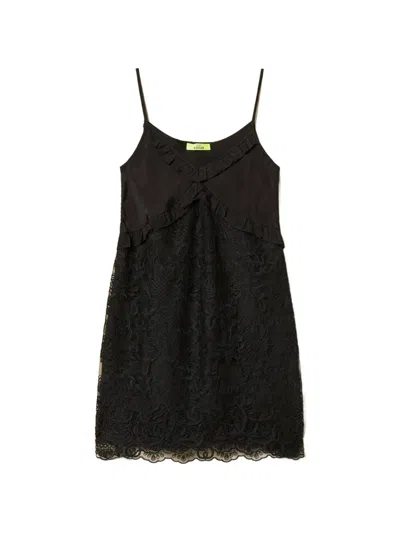 Twinset Ruffled Lace Dress In Black